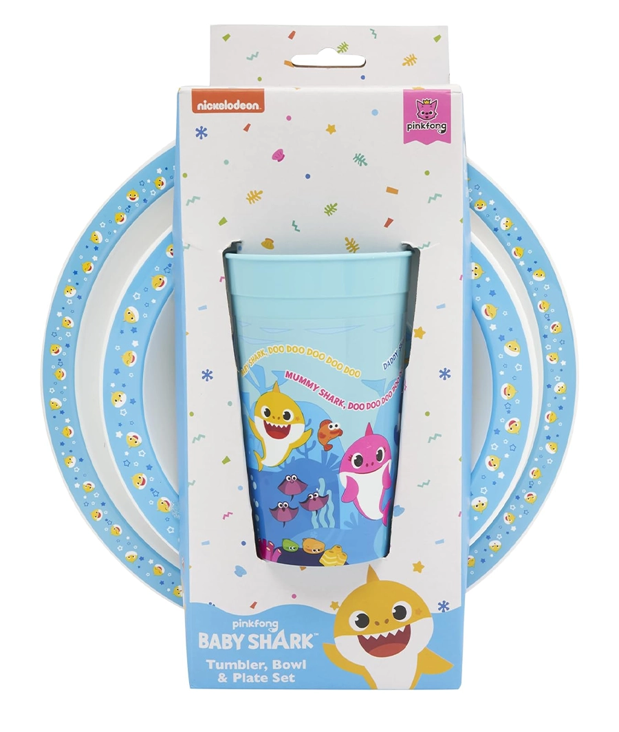 Baby Shark 3 Piece Kids Plates and Bowls Sets with Cup, Blue