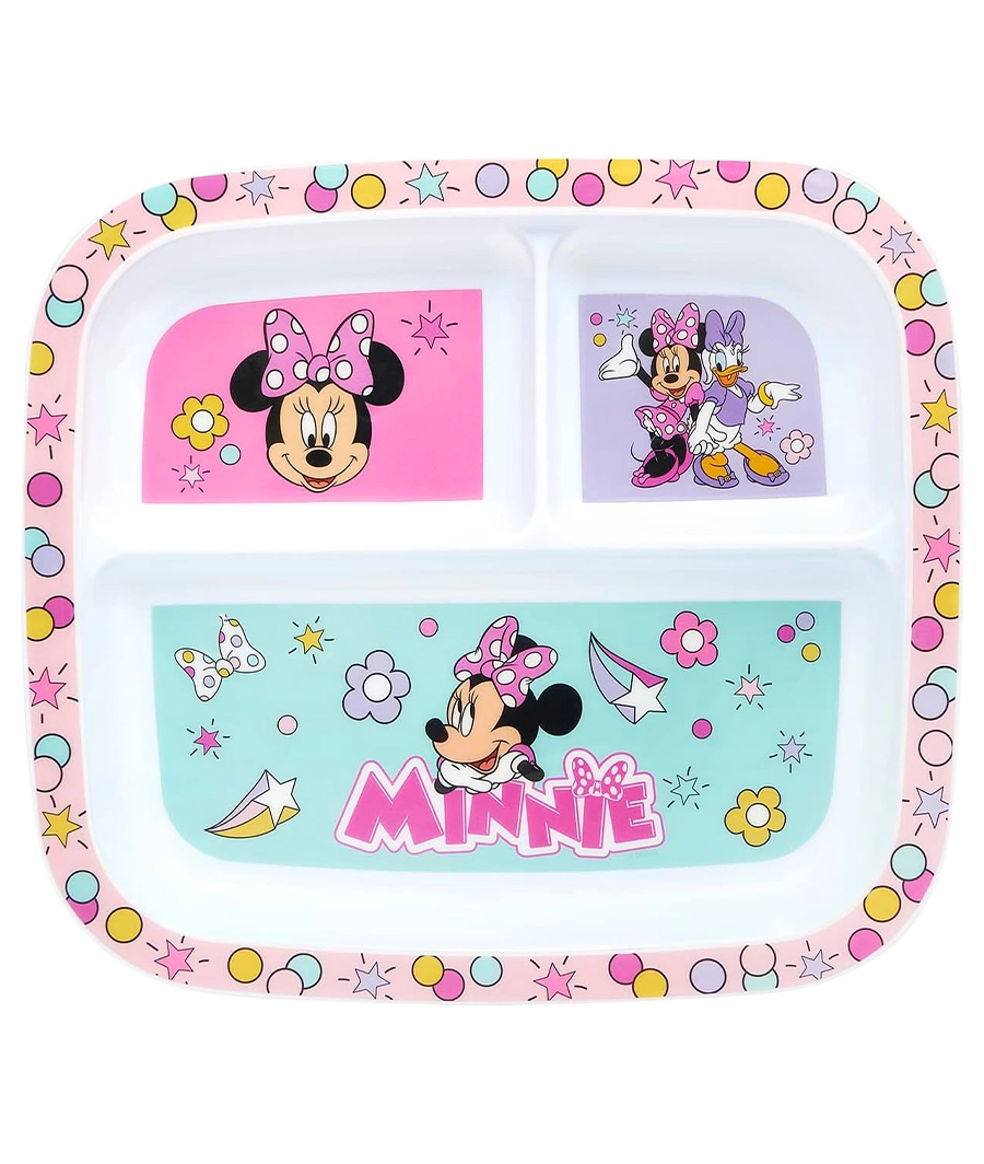 Minnie Mouse Childrens Divided Sections Dinner Plate, 3 Sections, Pink