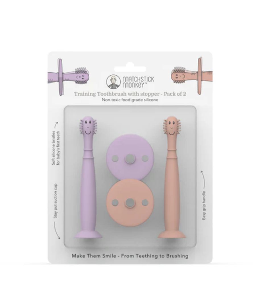 Dusty Pink and Lilac Training Toothbrush with Stopper 3 months